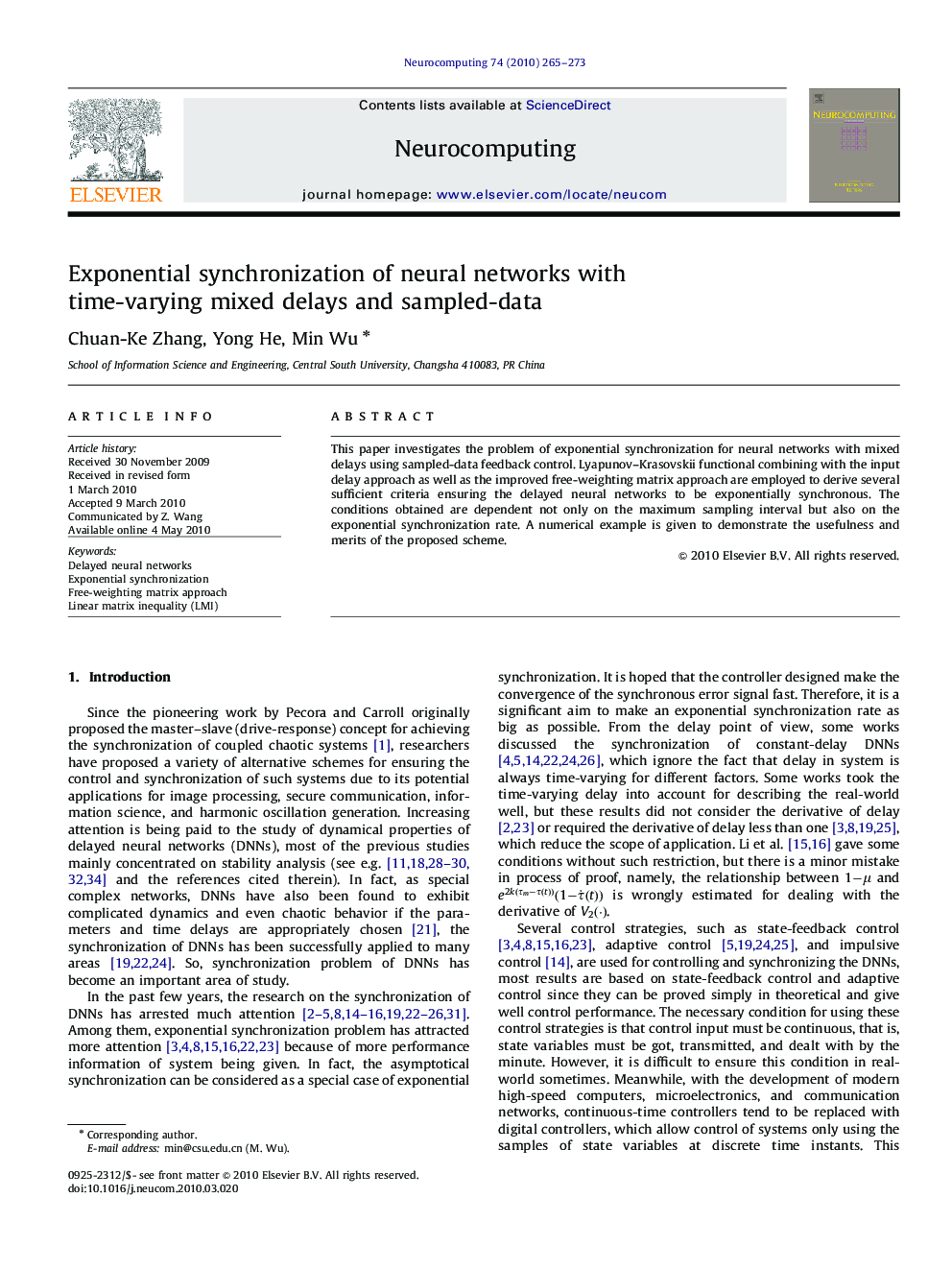 Exponential synchronization of neural networks with time-varying mixed delays and sampled-data