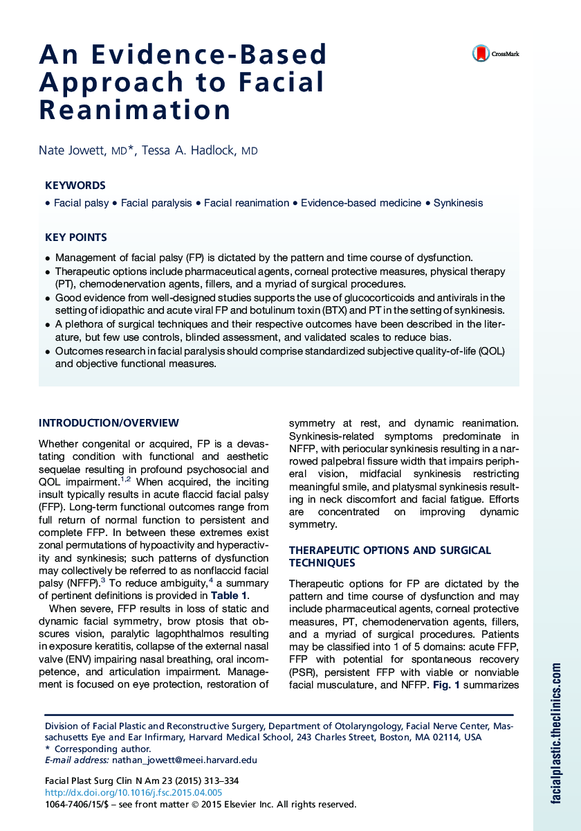 An Evidence-Based Approach to Facial Reanimation