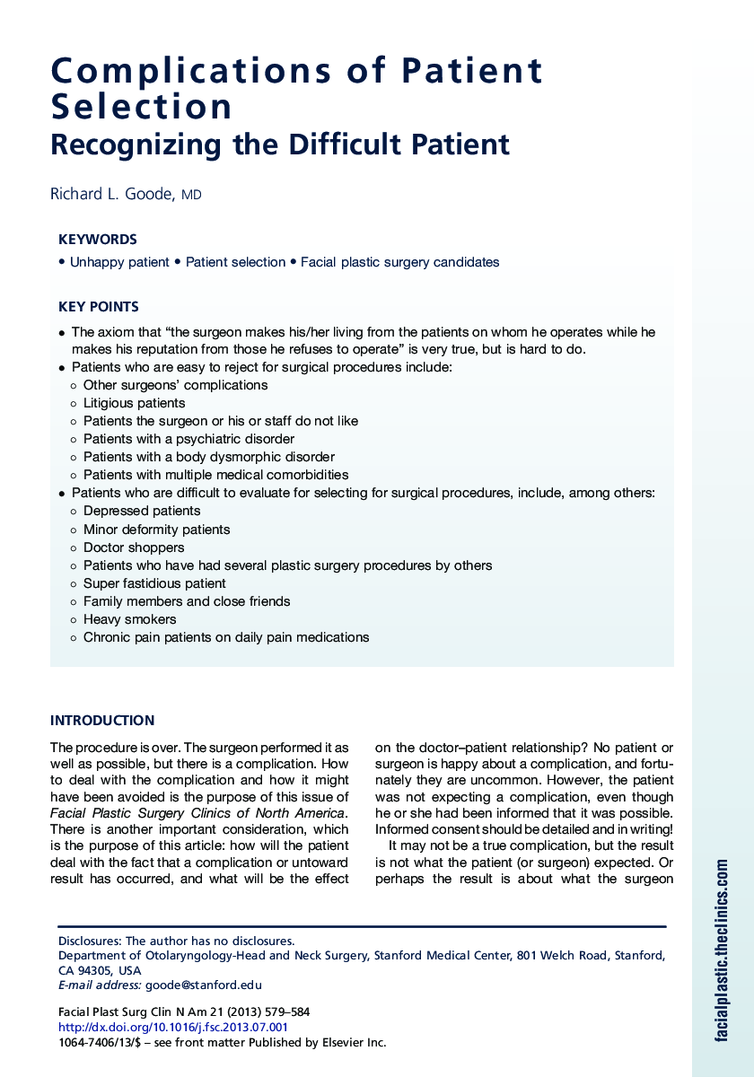 Complications of Patient Selection