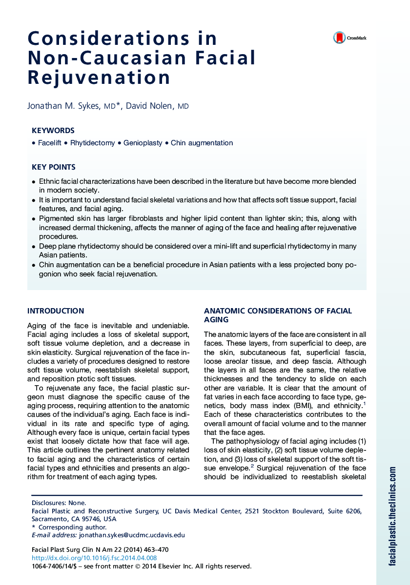 Considerations in Non-Caucasian Facial Rejuvenation