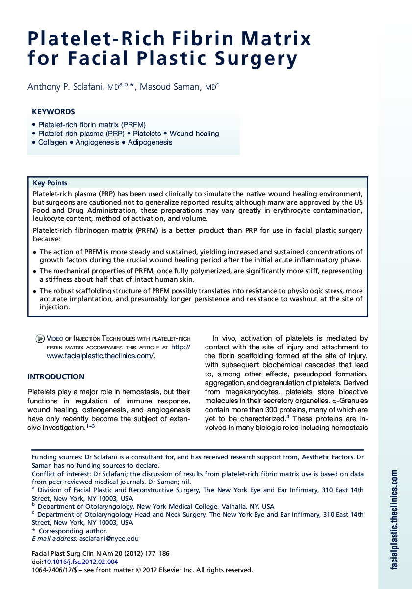 Platelet-Rich Fibrin Matrix for Facial Plastic Surgery