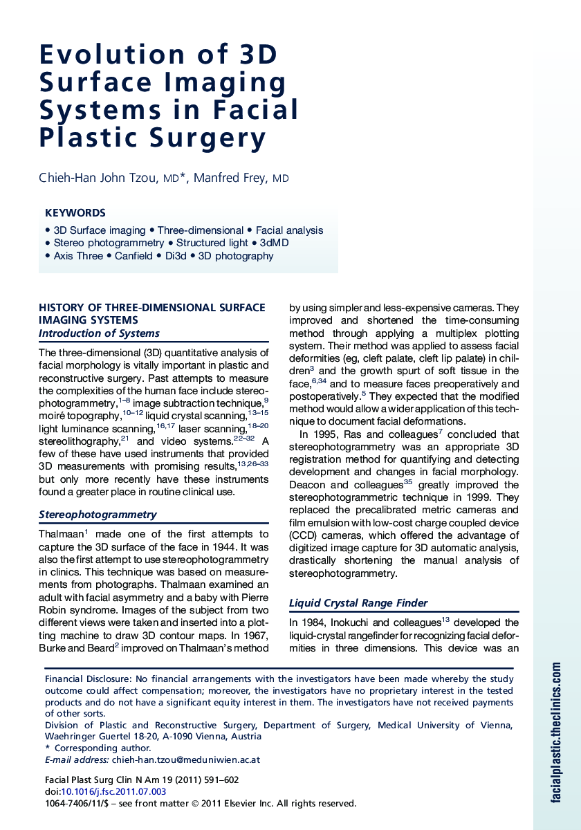 Evolution of 3D Surface Imaging Systems in Facial Plastic Surgery