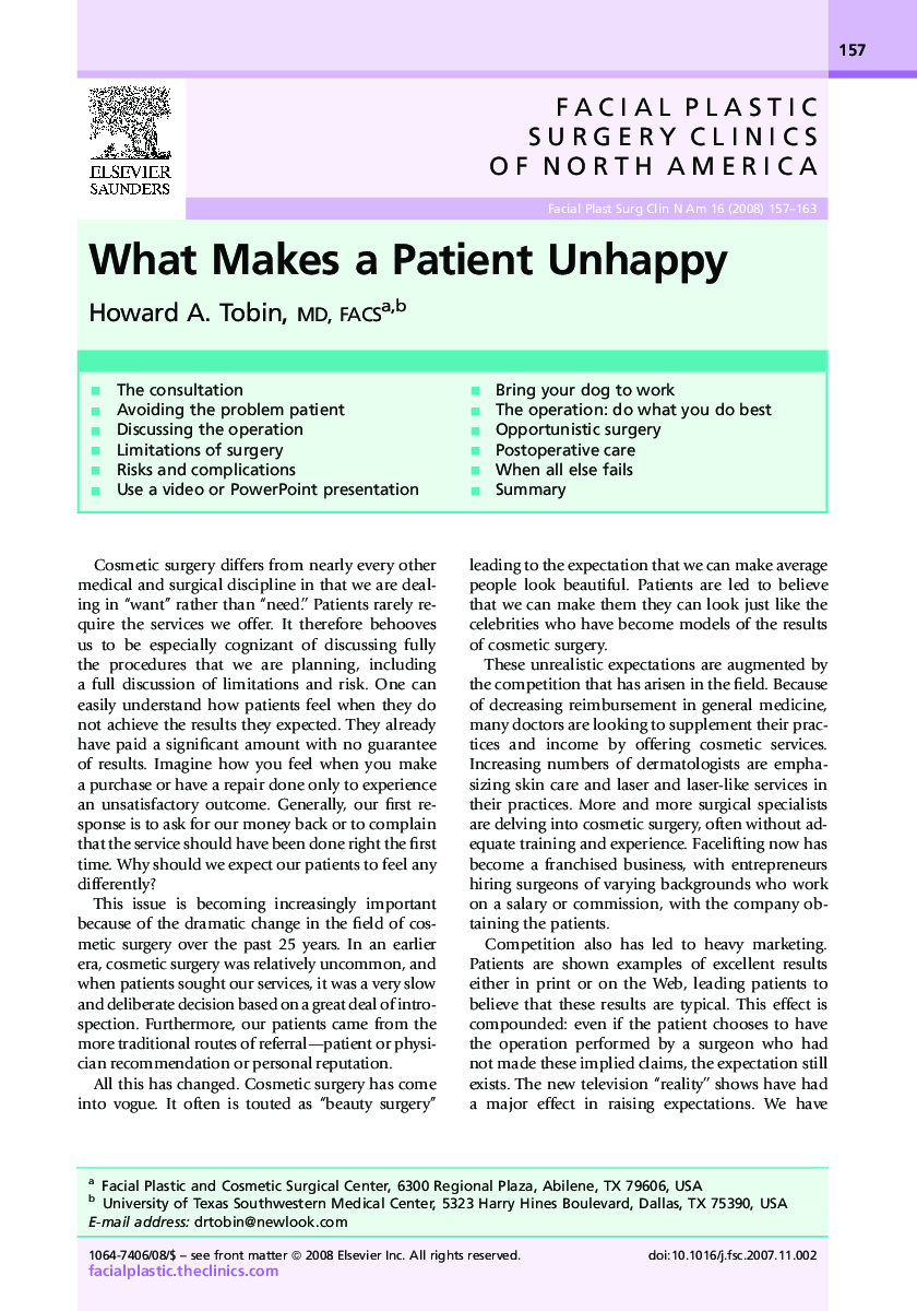 What Makes a Patient Unhappy