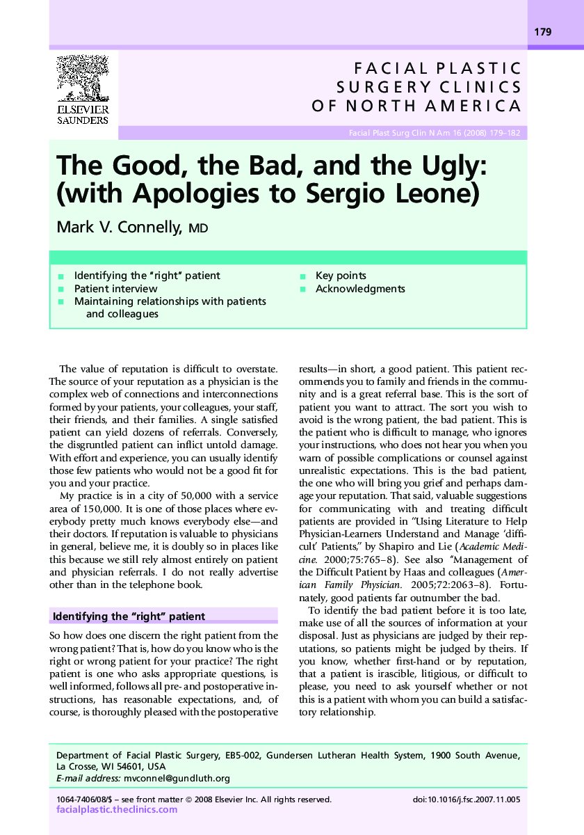عکس صفحه اول مقاله: The Good, the Bad, and the Ugly: (with Apologies to Sergio Leone) The Good, the Bad, and the Ugly: (with Apologies to Sergio Leone)