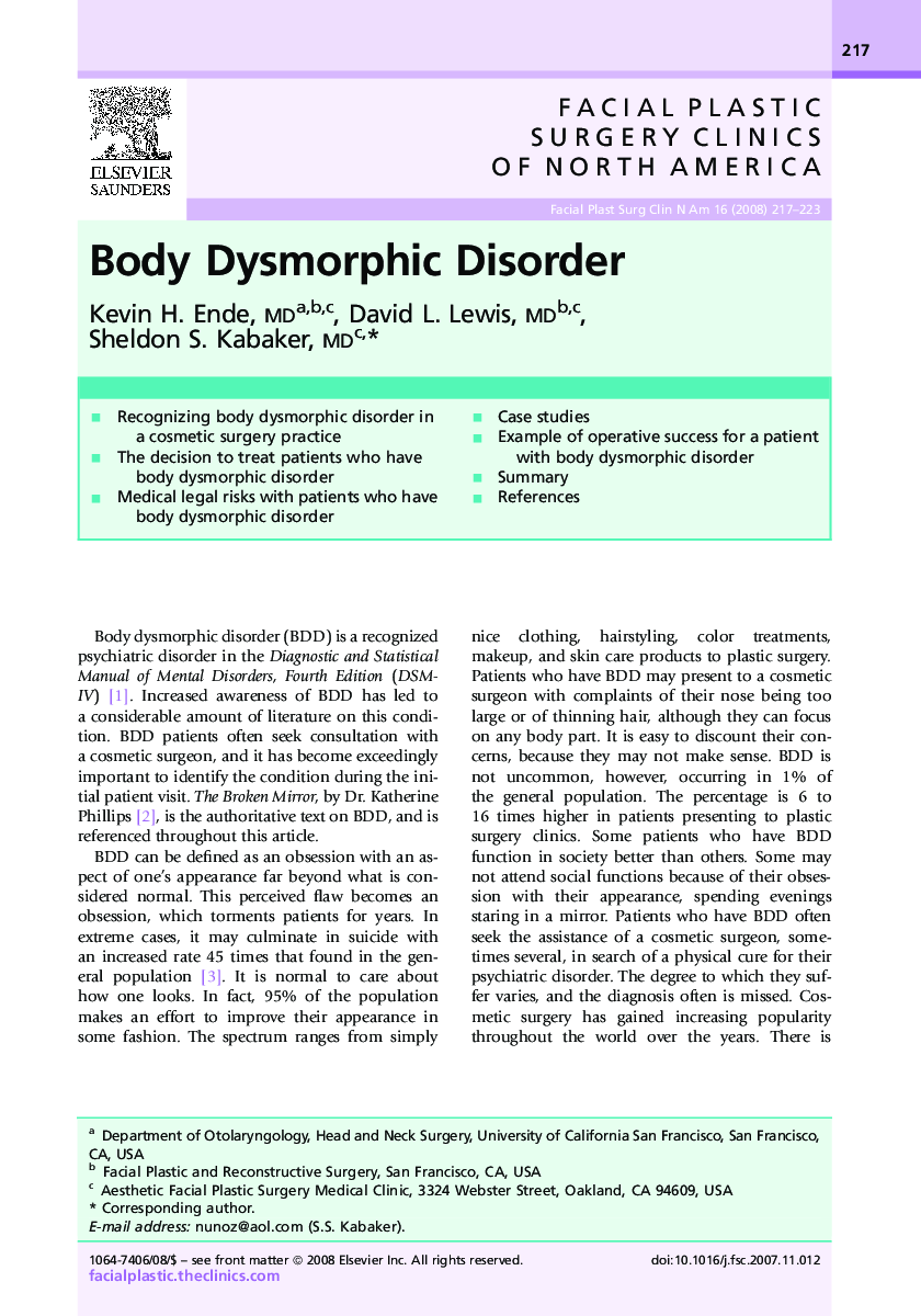 Body Dysmorphic Disorder