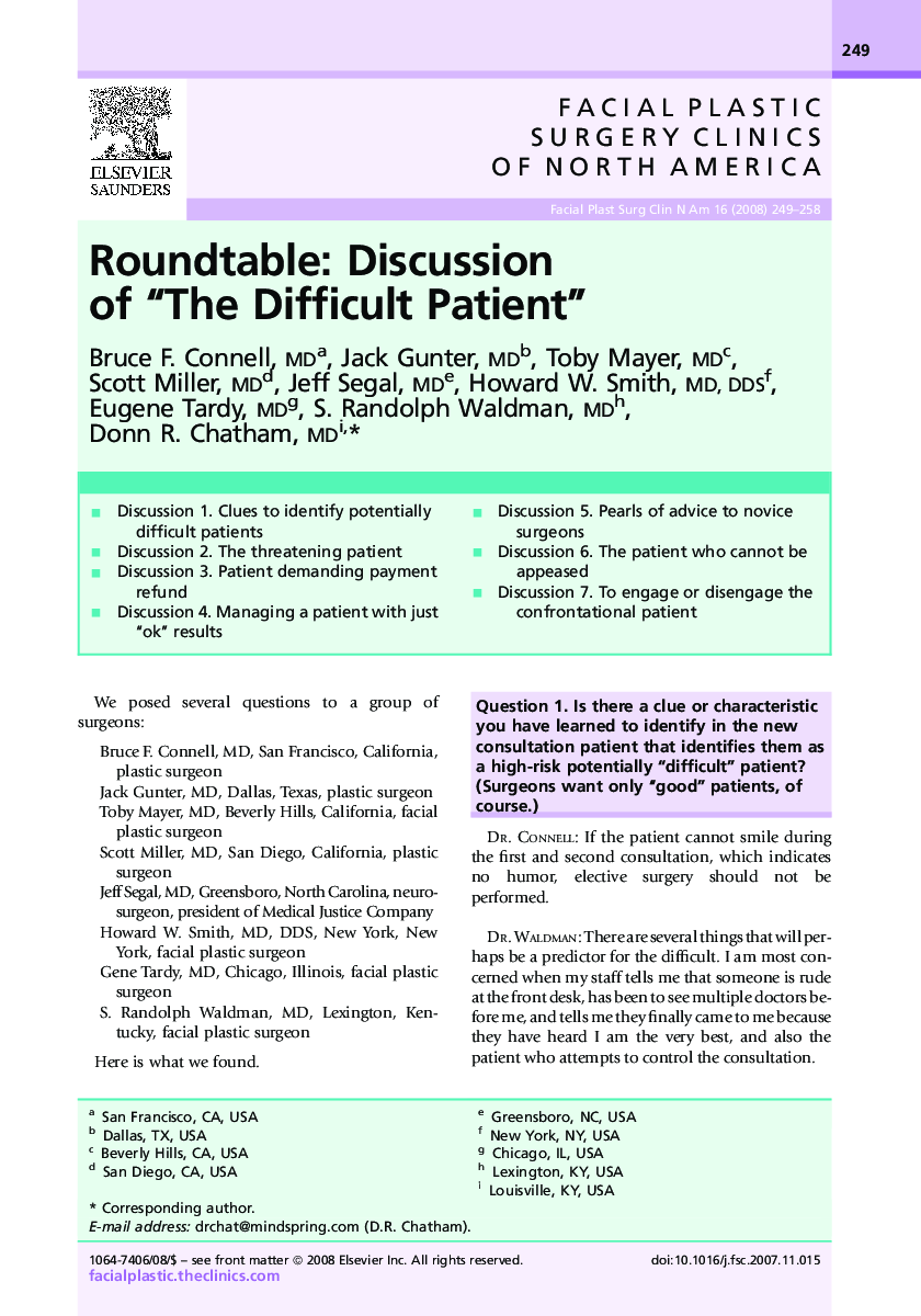 Roundtable: Discussion of “The Difficult Patient”