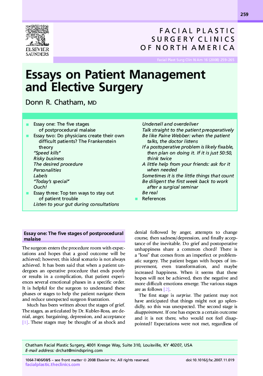 Essays on Patient Management and Elective Surgery