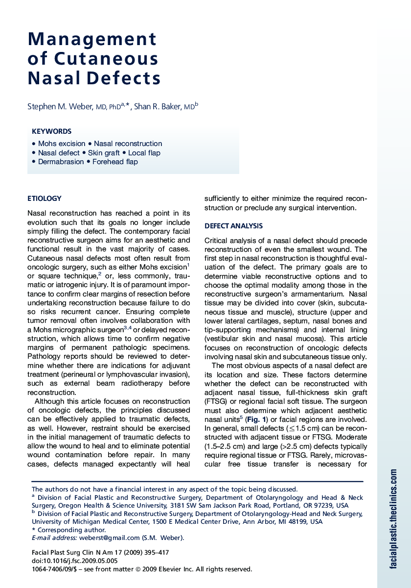 Management of Cutaneous Nasal Defects 