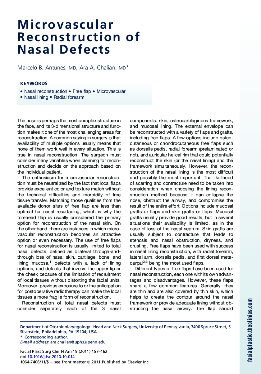 Microvascular Reconstruction of Nasal Defects