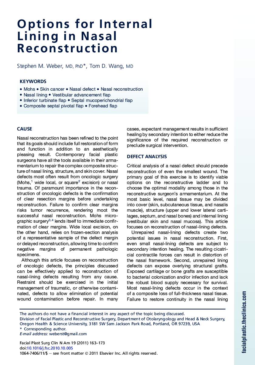 Options for Internal Lining in Nasal Reconstruction