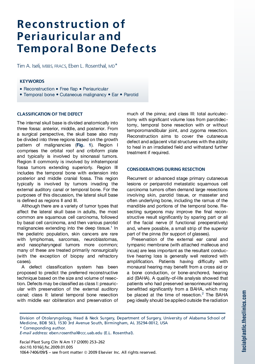 Reconstruction of Periauricular and Temporal Bone Defects