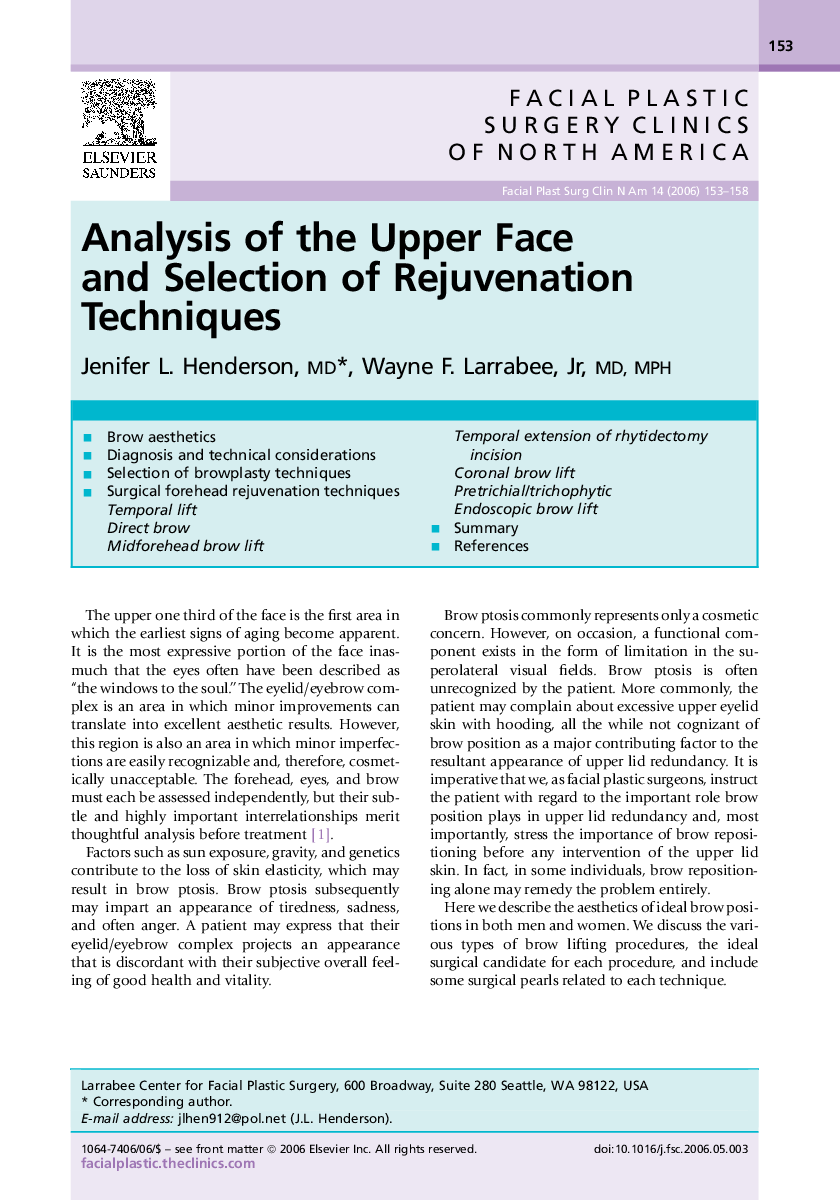 Analysis of the Upper Face and Selection of Rejuvenation Techniques