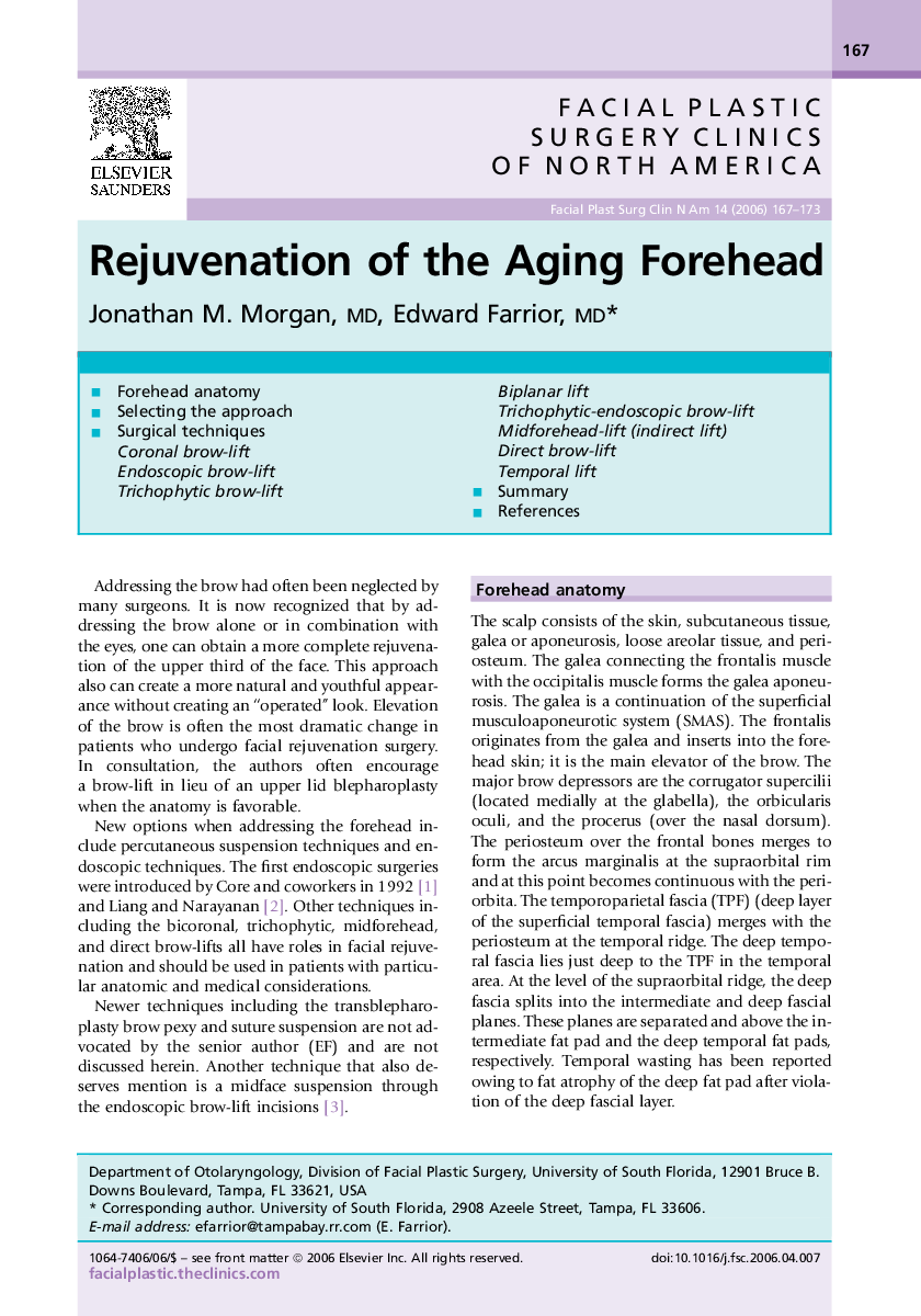 Rejuvenation of the Aging Forehead