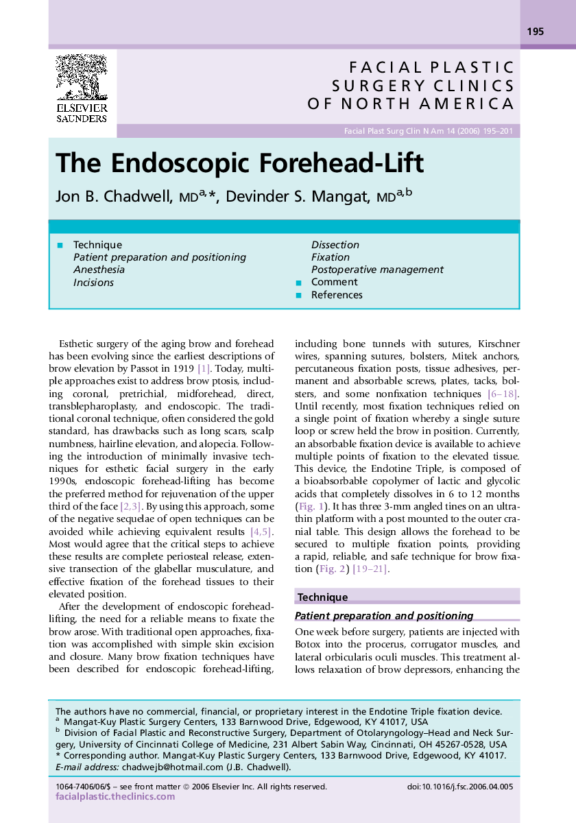 The Endoscopic Forehead-Lift