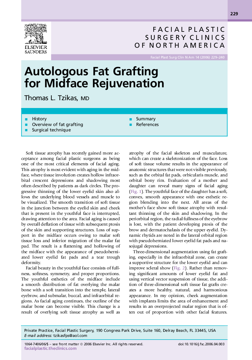 Autologous Fat Grafting for Midface Rejuvenation