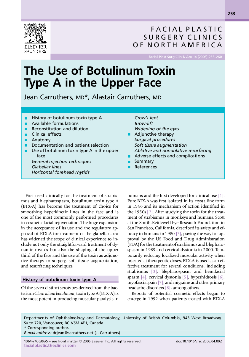 The Use of Botulinum Toxin Type A in the Upper Face
