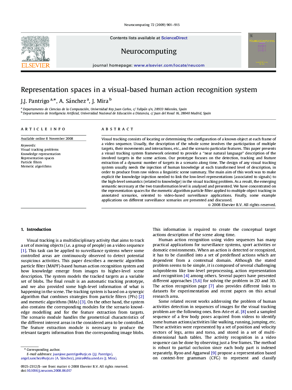 Representation spaces in a visual-based human action recognition system