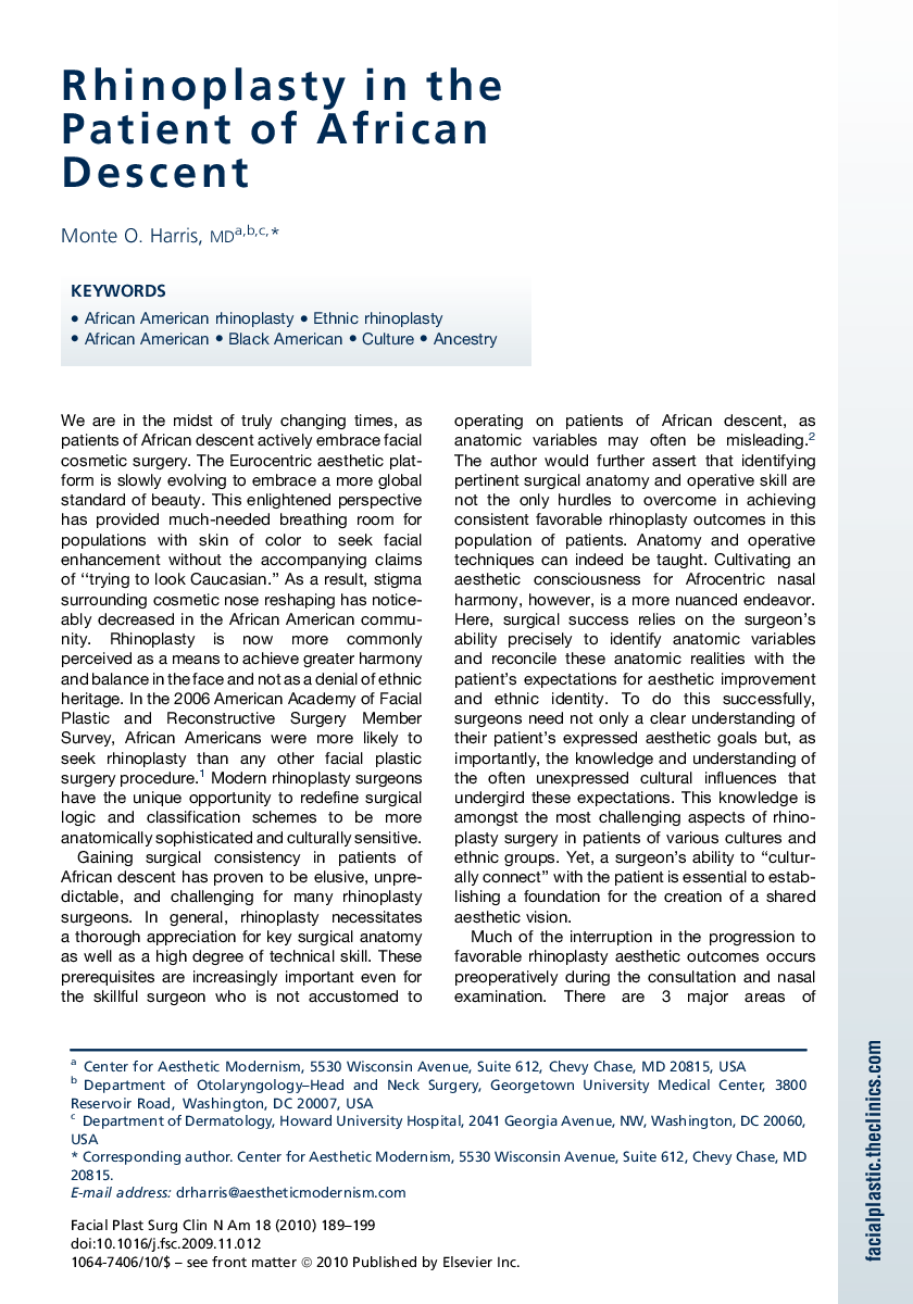 Rhinoplasty in the Patient of African Descent