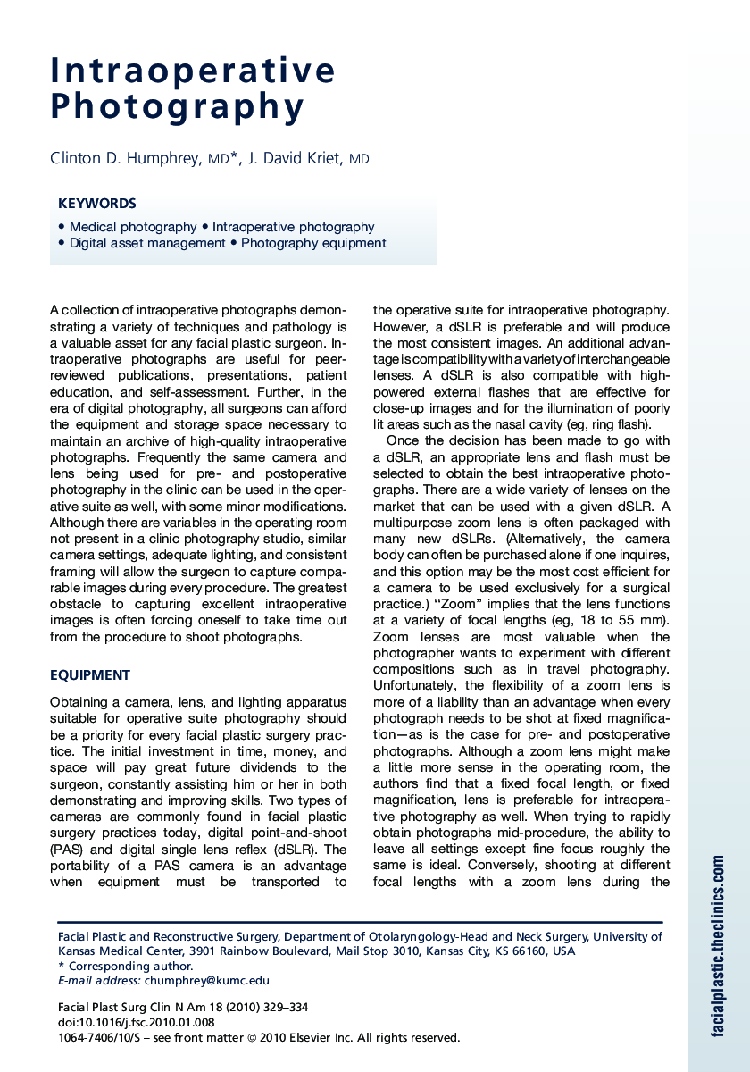 عکس صفحه اول مقاله: Intraoperative Photography Intraoperative Photography