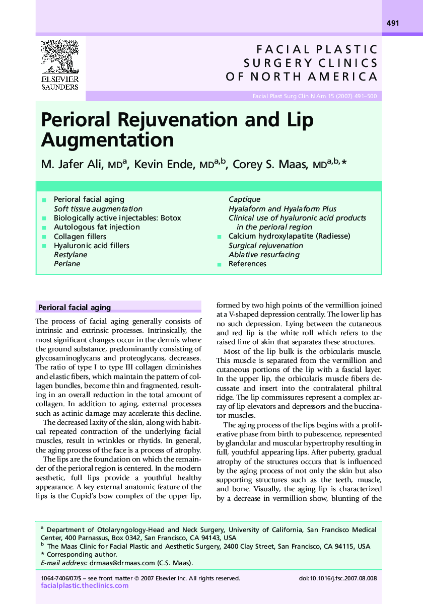 Perioral Rejuvenation and Lip Augmentation