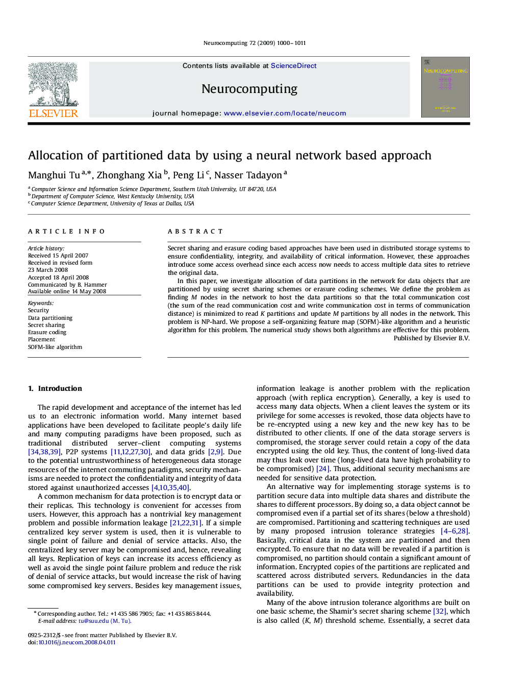 Allocation of partitioned data by using a neural network based approach