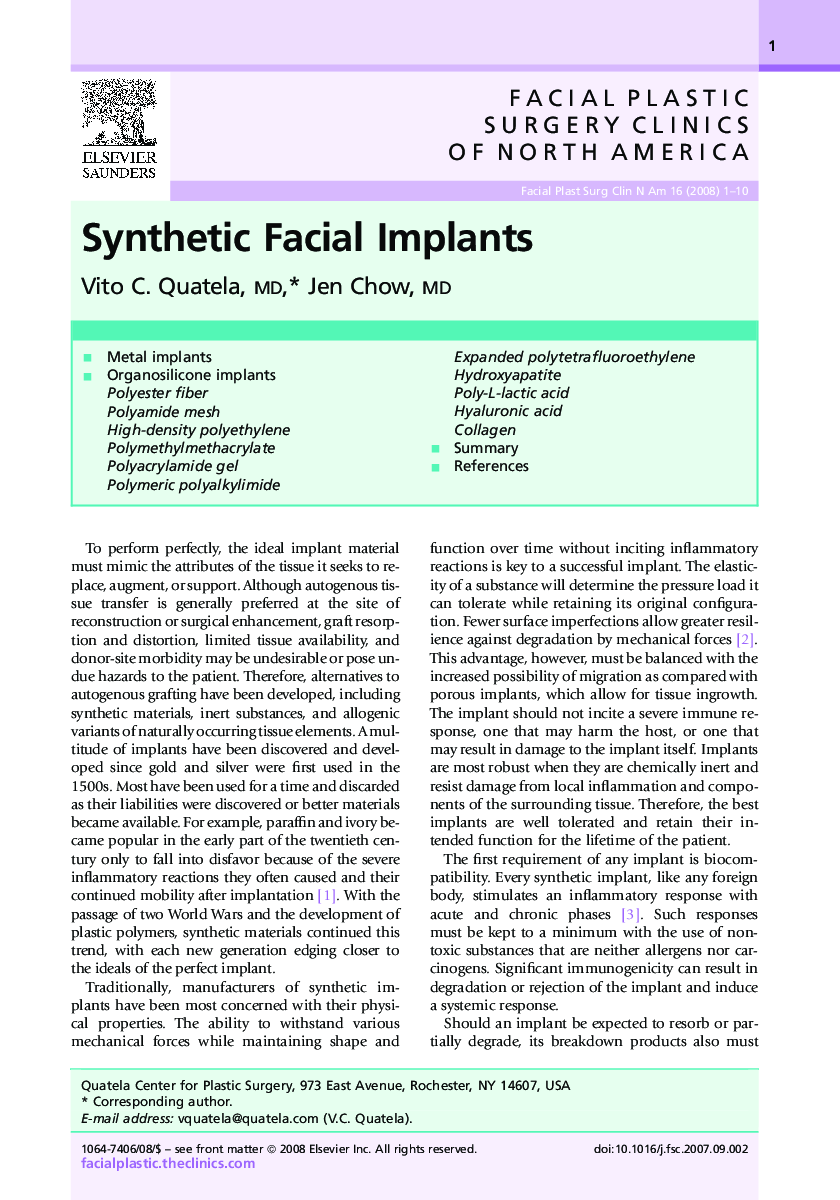 Synthetic Facial Implants