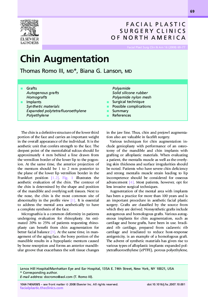 عکس صفحه اول مقاله: Chin Augmentation Chin Augmentation