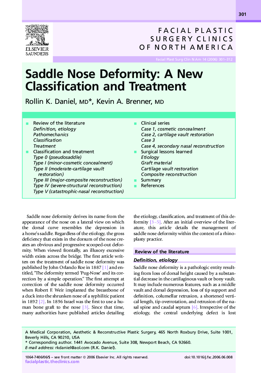 Saddle Nose Deformity: A New Classification and Treatment