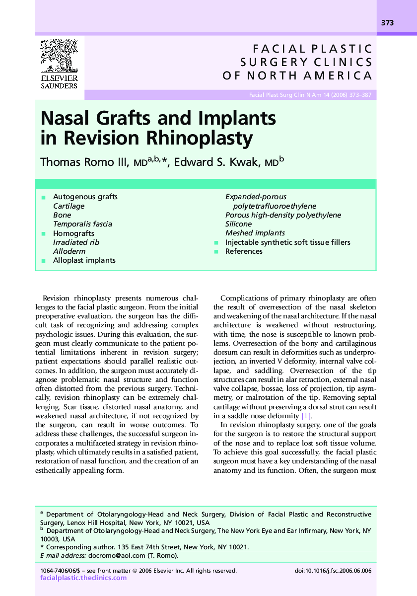 Nasal Grafts and Implants in Revision Rhinoplasty