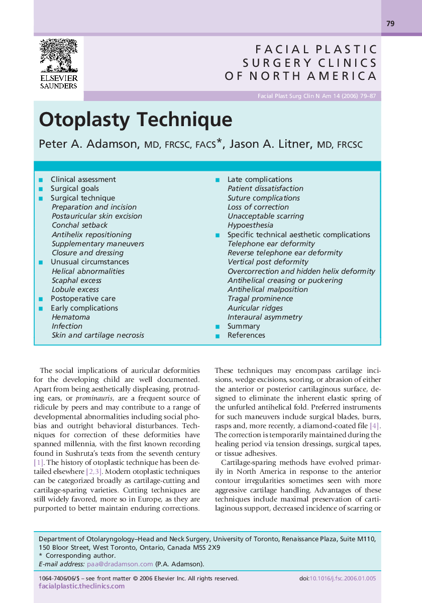 Otoplasty Technique