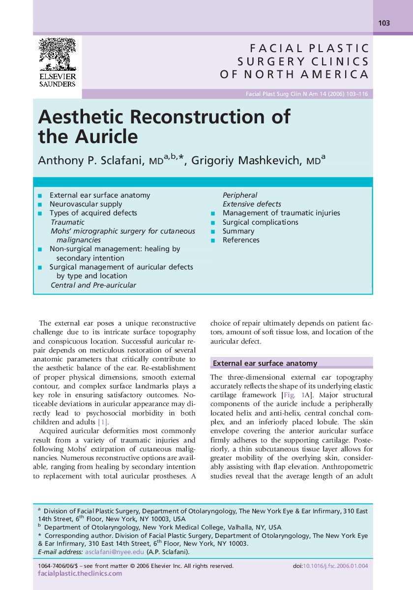 Aesthetic Reconstruction of the Auricle