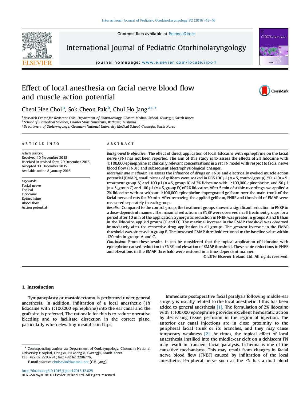 Effect of local anesthesia on facial nerve blood flow and muscle action potential
