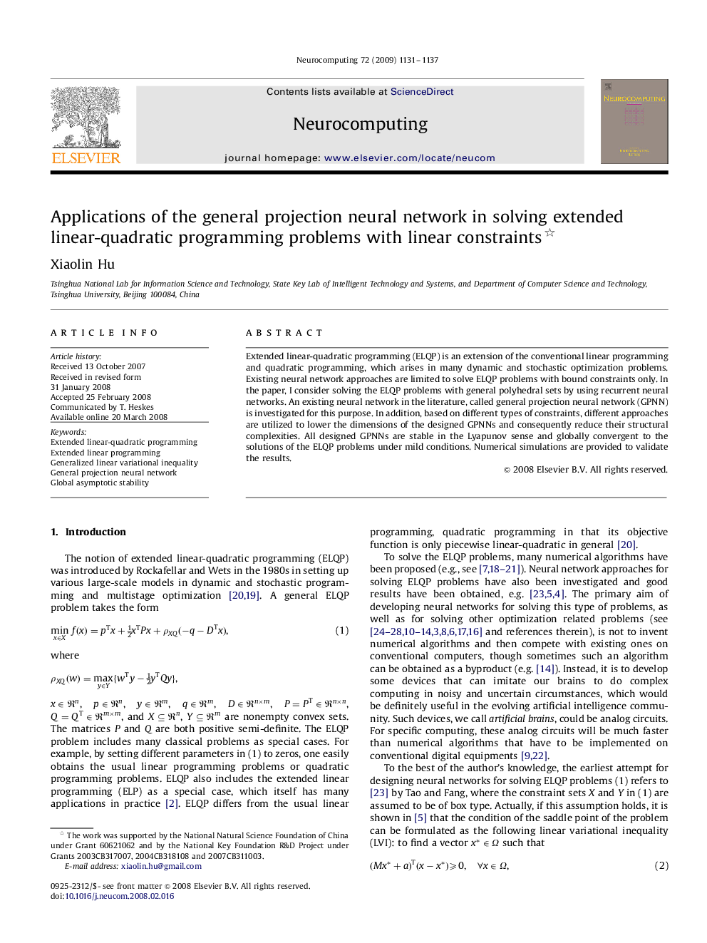 Applications of the general projection neural network in solving extended linear-quadratic programming problems with linear constraints 