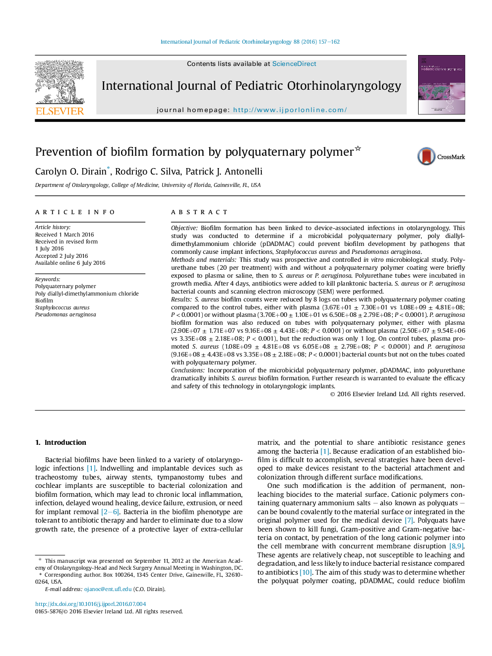 Prevention of biofilm formation by polyquaternary polymer 