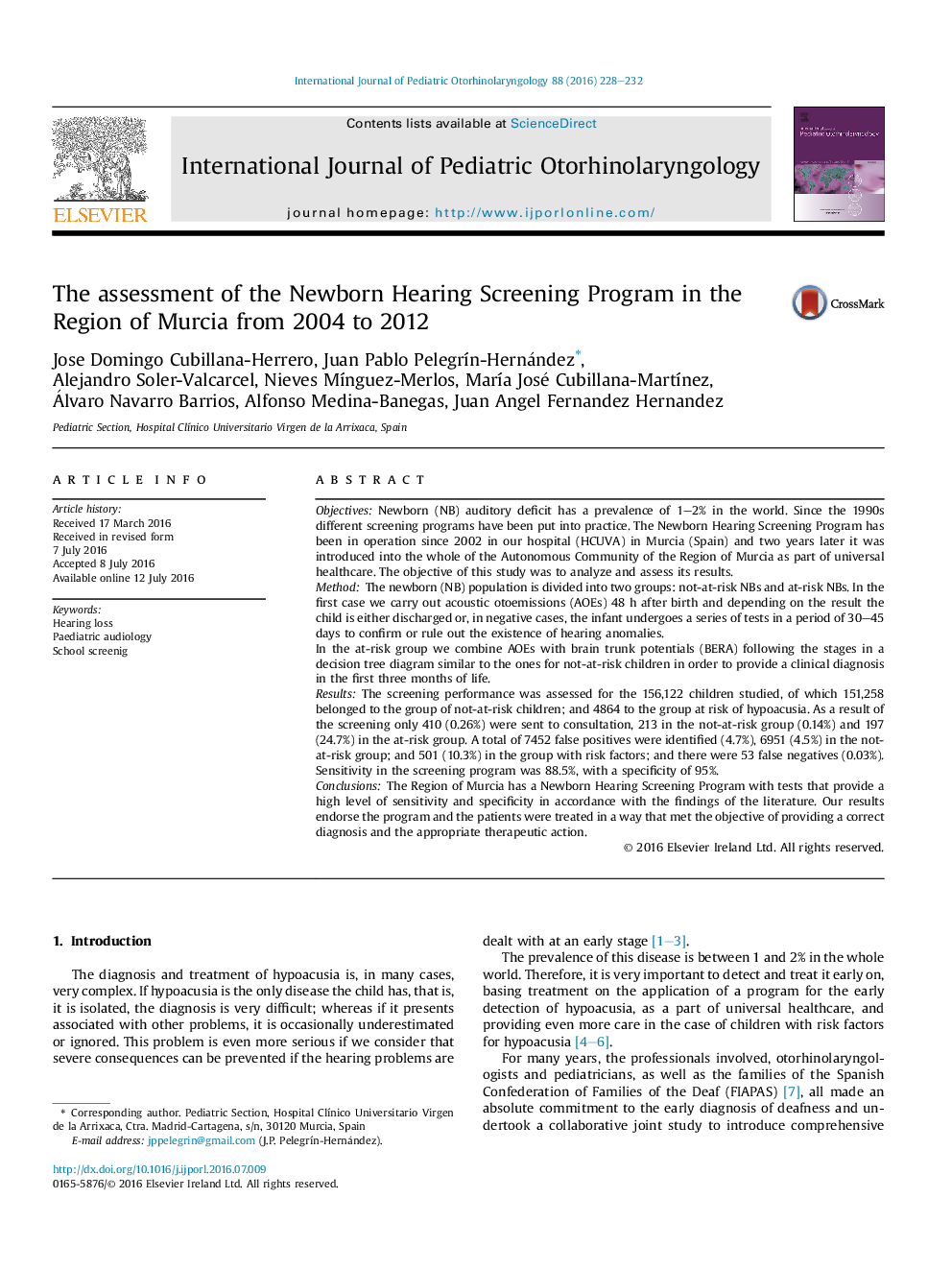 The assessment of the Newborn Hearing Screening Program in the Region of Murcia from 2004 to 2012