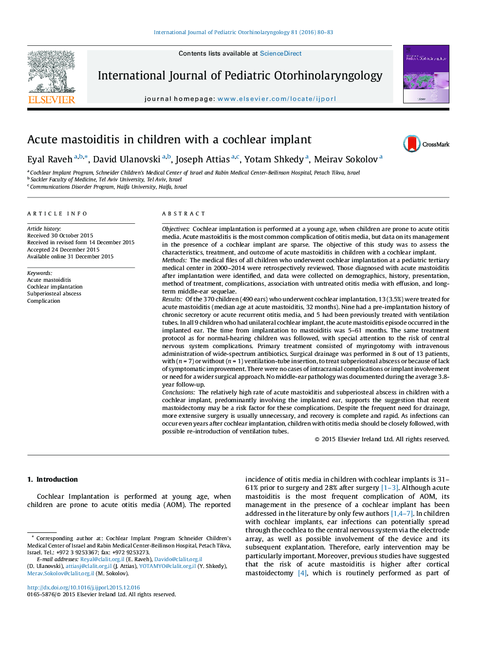 Acute mastoiditis in children with a cochlear implant