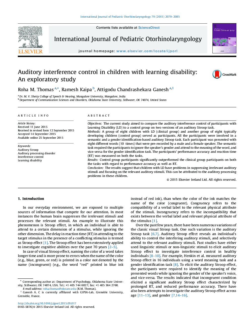 کنترل تداخل شنوایی در کودکان دارای معلولیت یادگیری: یک مطالعه اکتشافی 