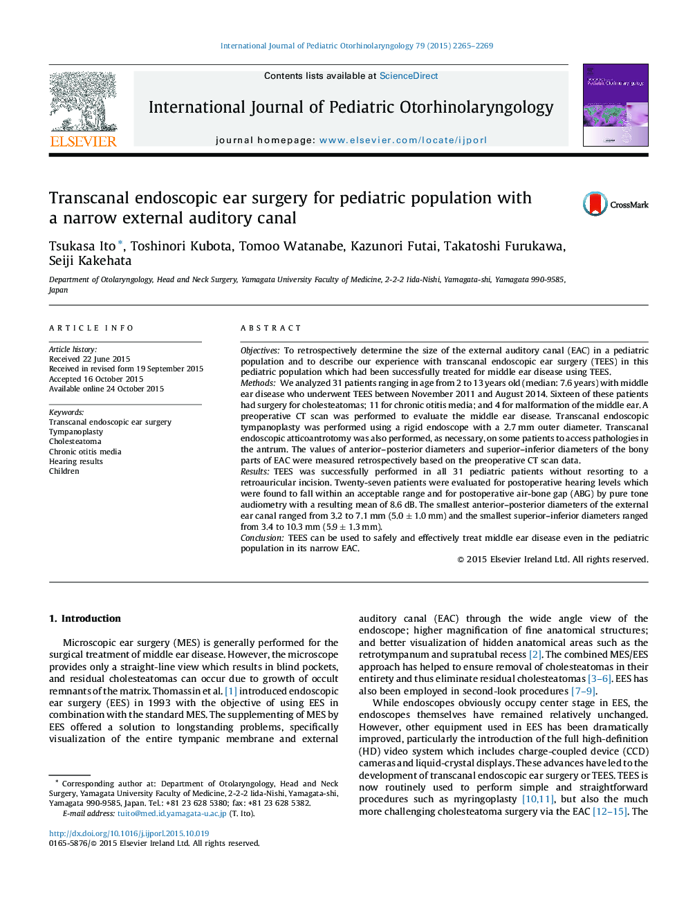 Transcanal endoscopic ear surgery for pediatric population with a narrow external auditory canal