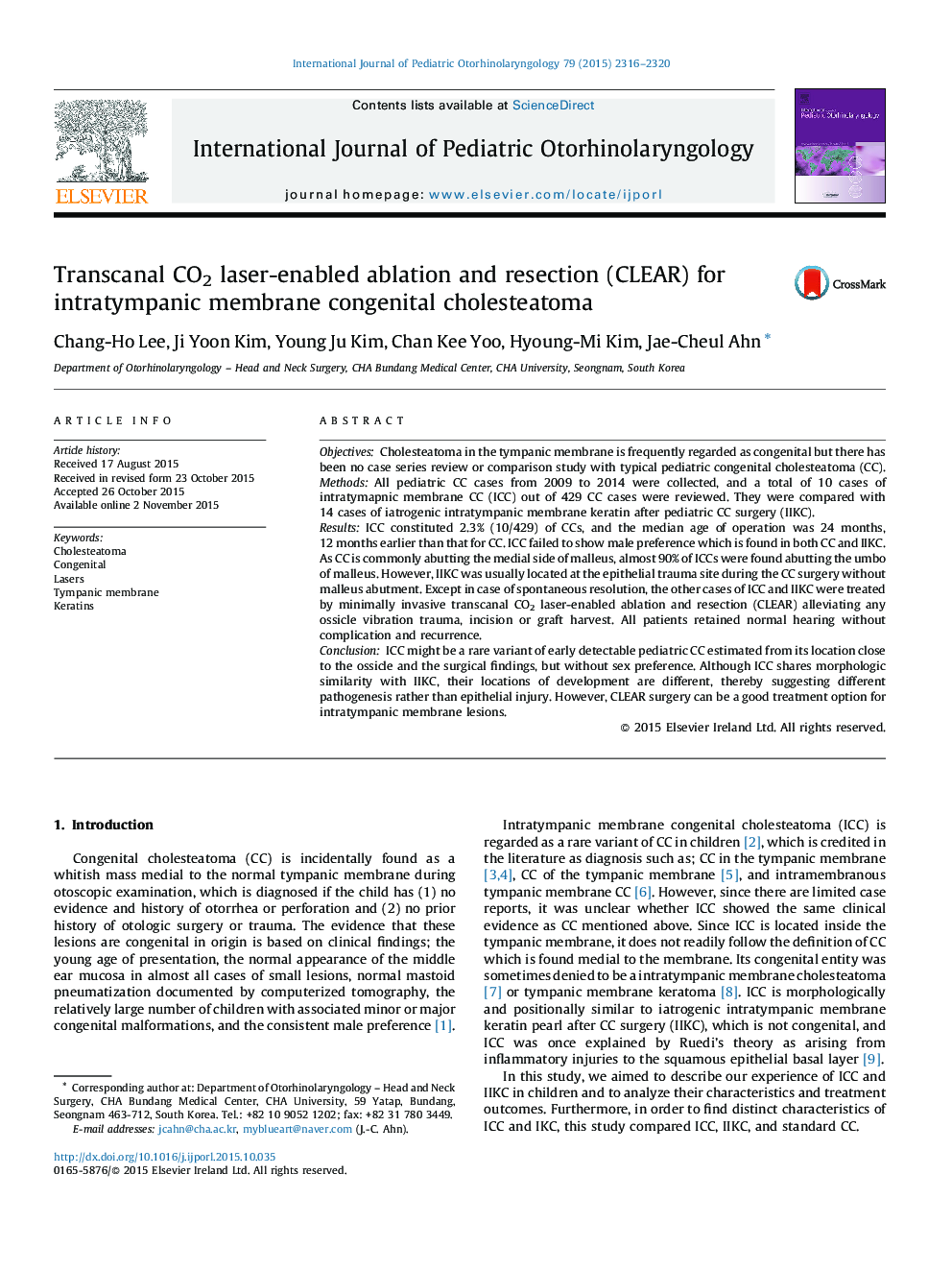 Transcanal CO2 laser-enabled ablation and resection (CLEAR) for intratympanic membrane congenital cholesteatoma