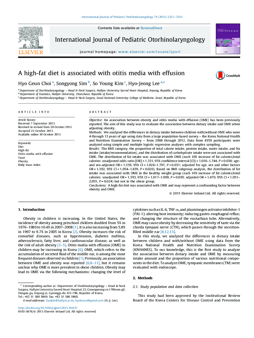 A high-fat diet is associated with otitis media with effusion