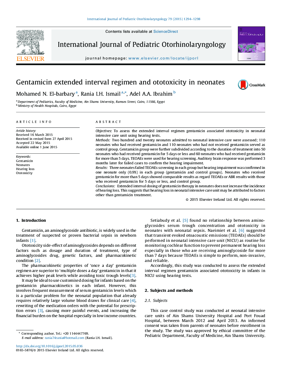 Gentamicin extended interval regimen and ototoxicity in neonates