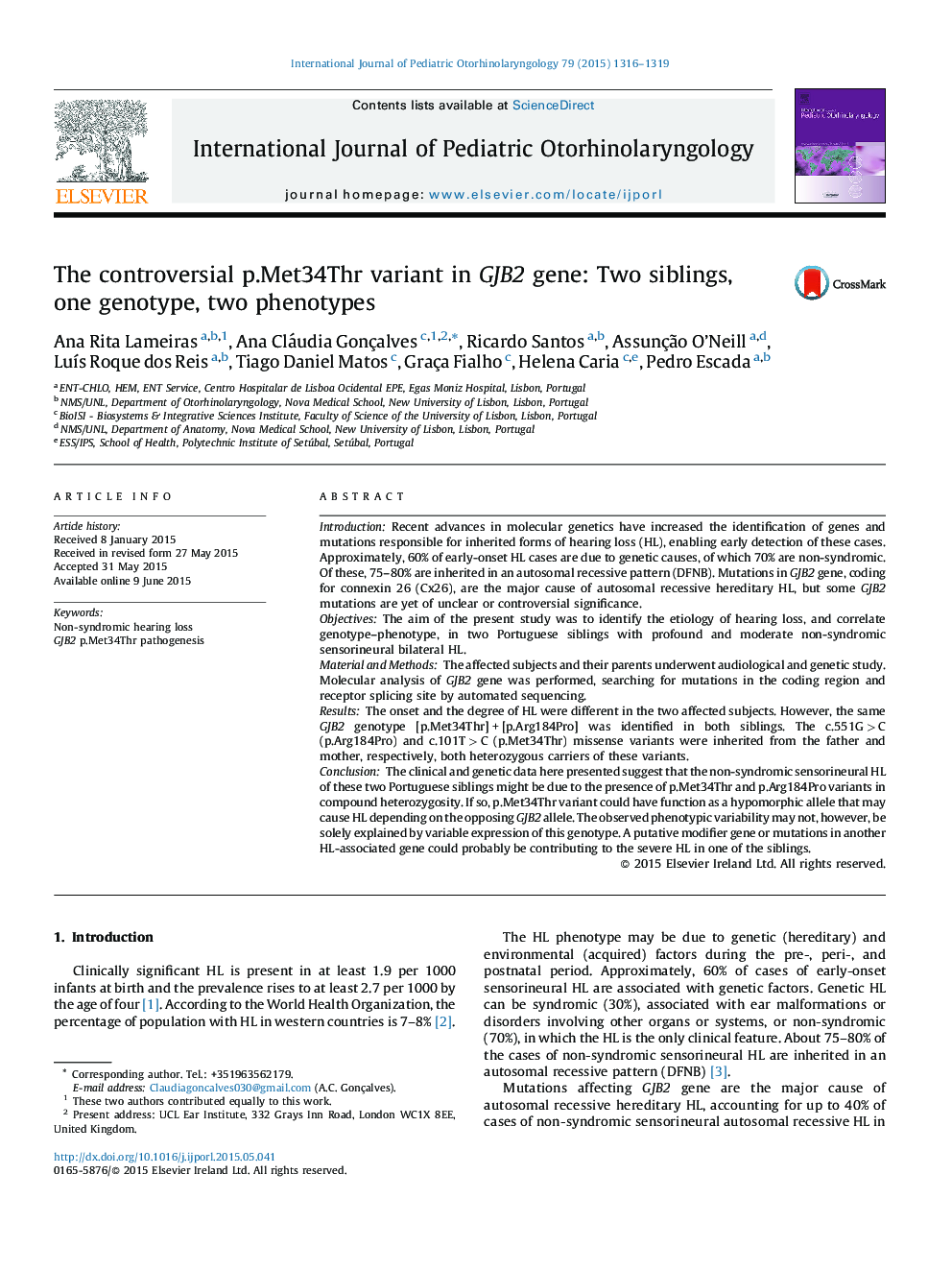 The controversial p.Met34Thr variant in GJB2 gene: Two siblings, one genotype, two phenotypes