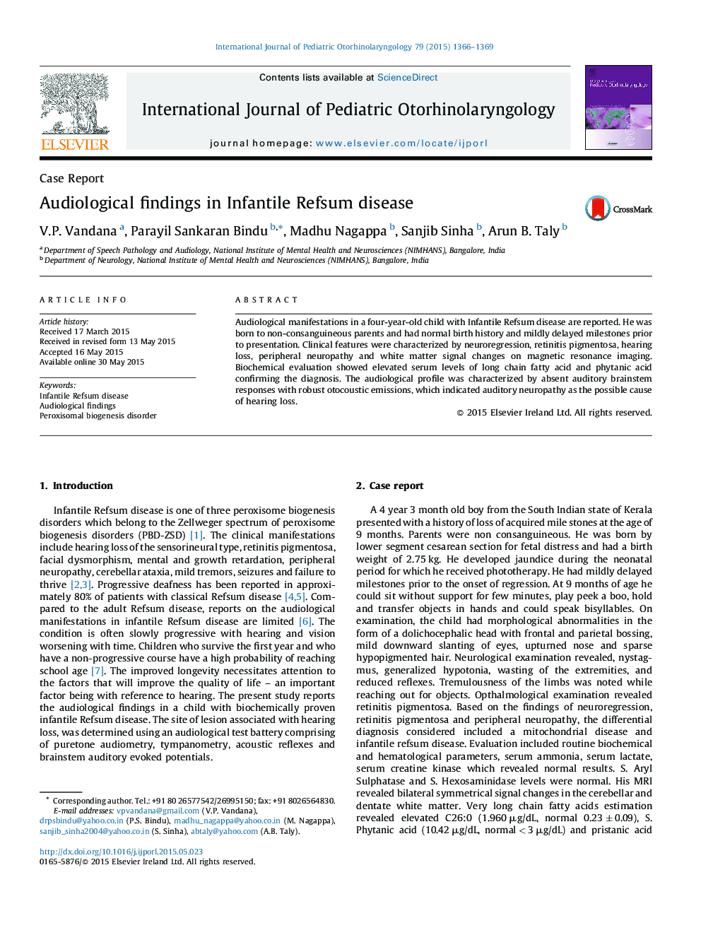 Audiological findings in Infantile Refsum disease