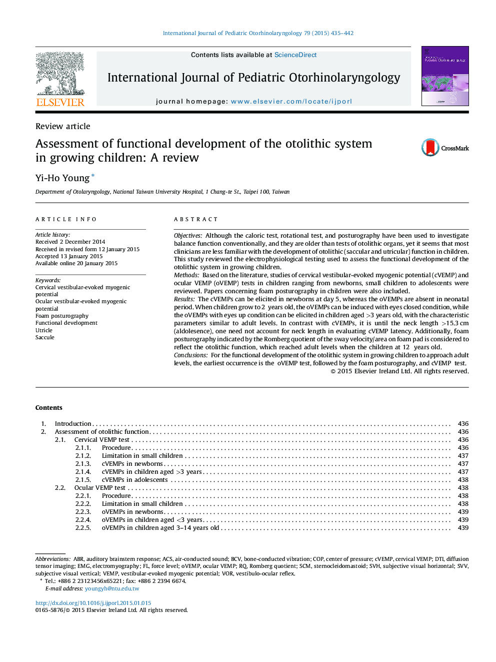 Assessment of functional development of the otolithic system in growing children: A review