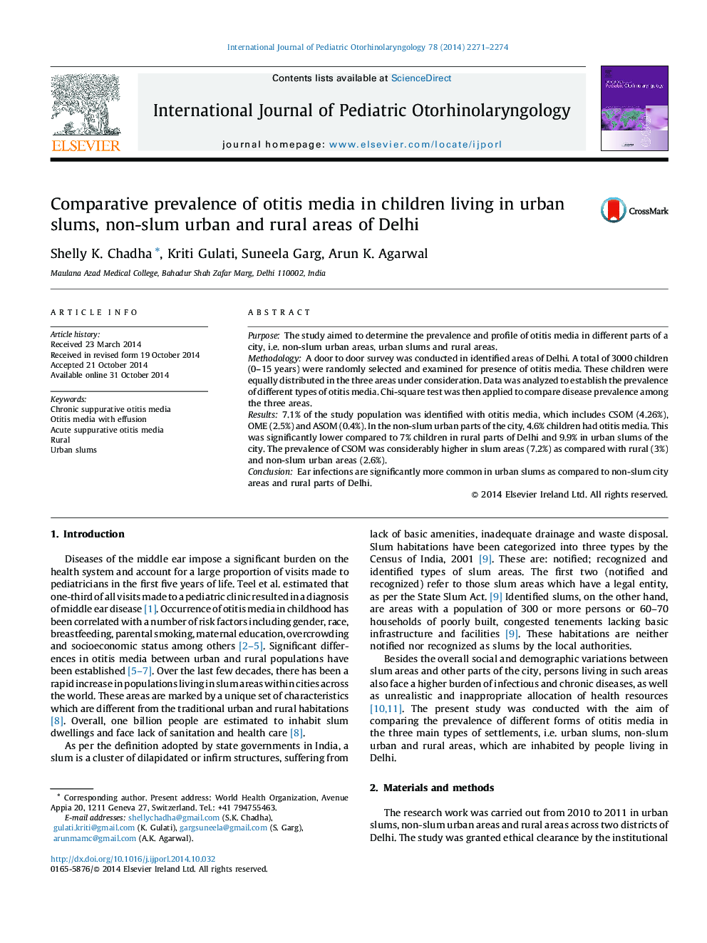 Comparative prevalence of otitis media in children living in urban slums, non-slum urban and rural areas of Delhi