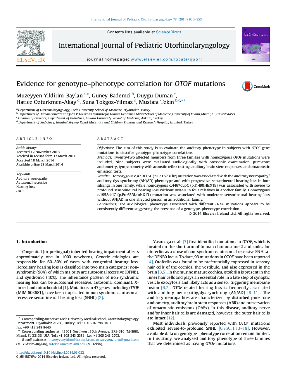 Evidence for genotype–phenotype correlation for OTOF mutations