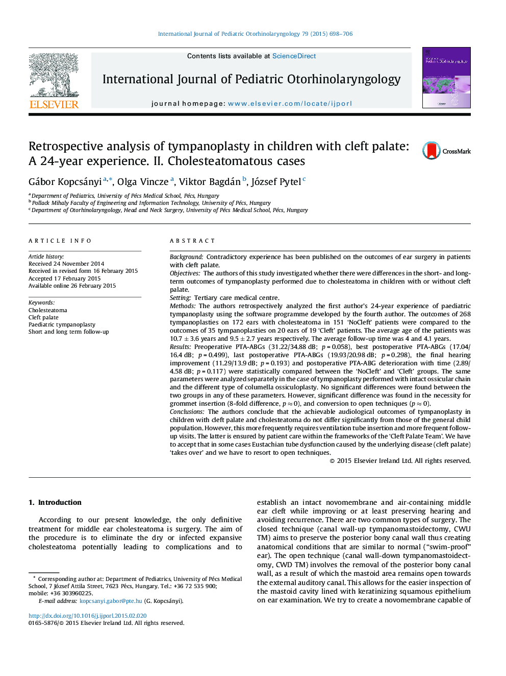 Retrospective analysis of tympanoplasty in children with cleft palate: A 24-year experience. II. Cholesteatomatous cases