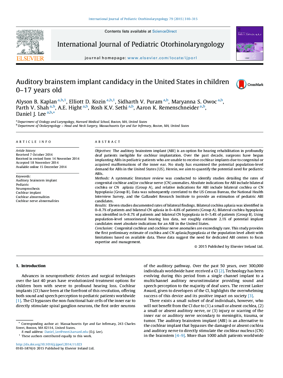 Auditory brainstem implant candidacy in the United States in children 0–17 years old