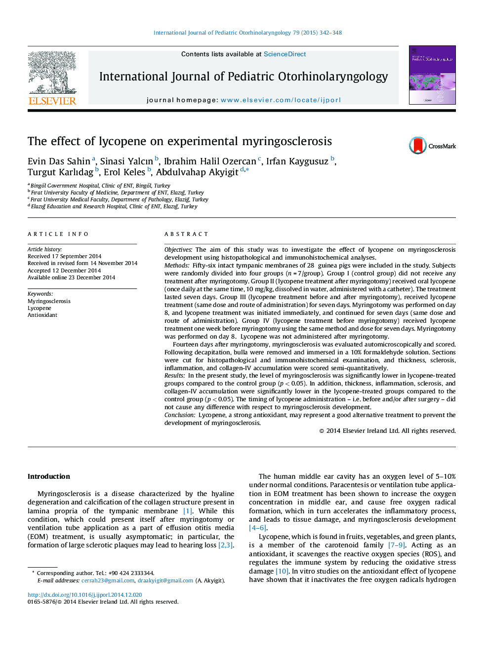 The effect of lycopene on experimental myringosclerosis
