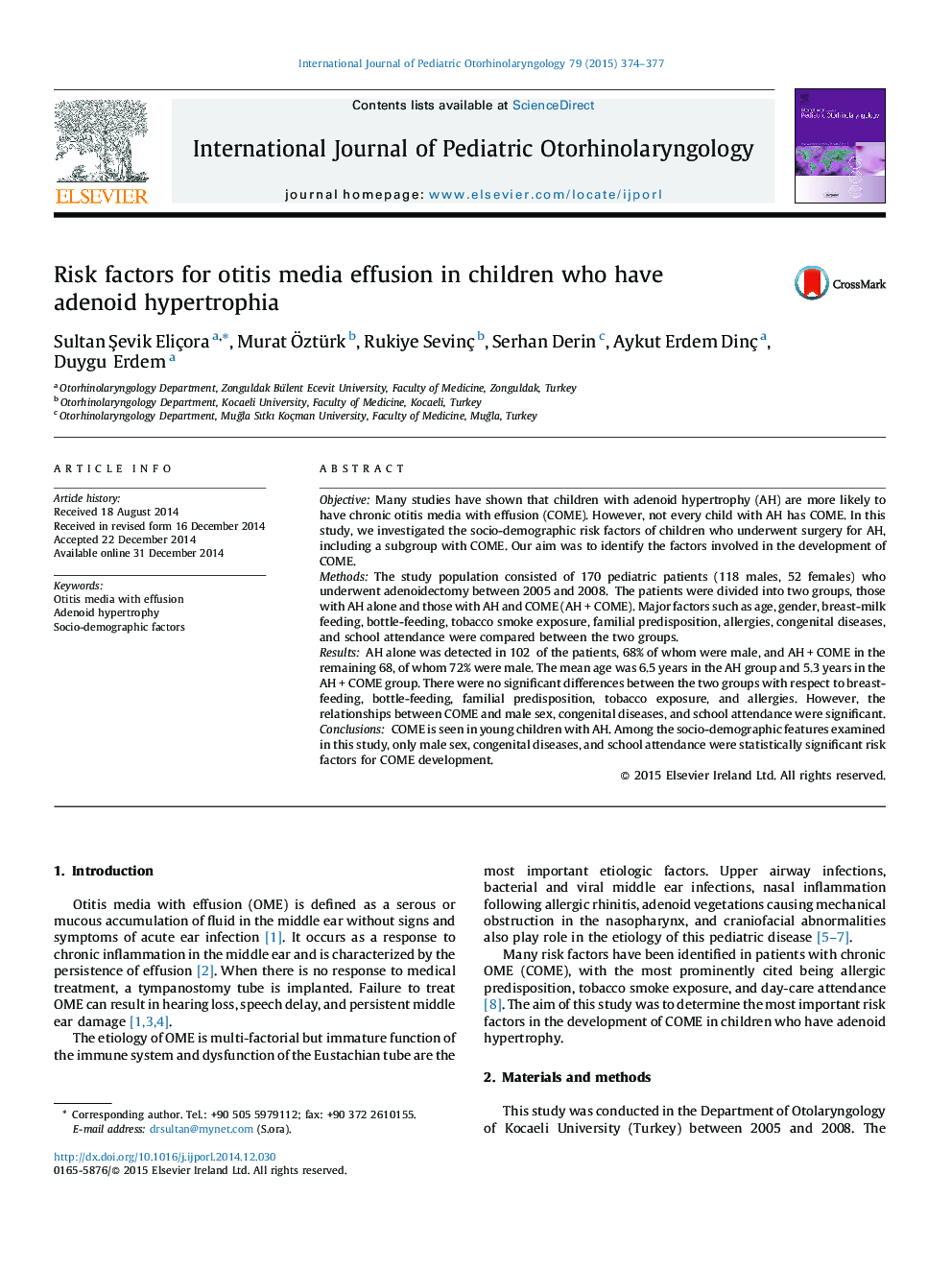 Risk factors for otitis media effusion in children who have adenoid hypertrophia